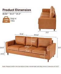 gaomon 85" Leather Couch for Living Room, Modern Sofa Couches with Padded Backrest, Upholstered Sofa with Armrests and Comfy Cushions, Deep Seat Sofas