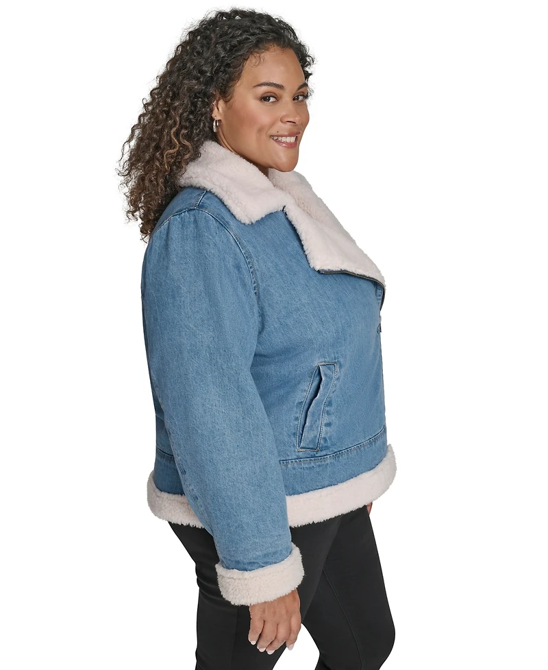 Levi's Plus Denim Laydown Collar Moto Jacket