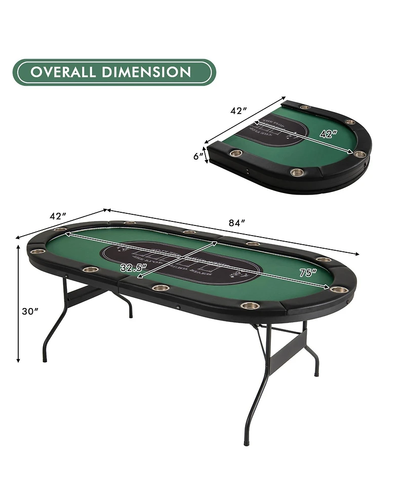 Slickblue Foldable 10-Player Poker Table with Led Lights and Usb Ports Ideal for Texas