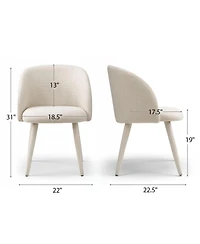 Maison Boucle Set of 2 Fabric Upholstered Arm Dining Chairs with Metal Legs