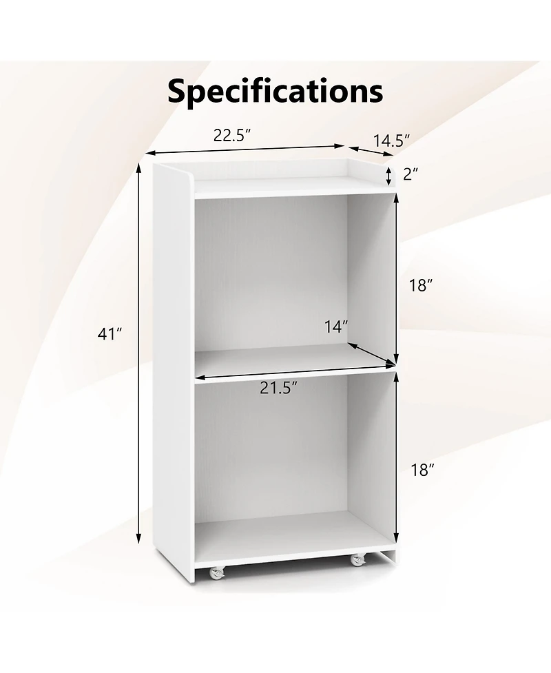 Gouun Rolling Podium Stand with 2 Shelves and Lockable Wheels, 22.5 x 14.5 x 41