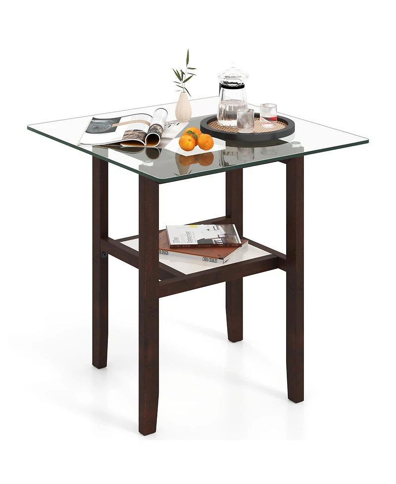 Sugift 24 Inch 2-Tier Square Glass Coffee Table Center Table with Storage Shelf