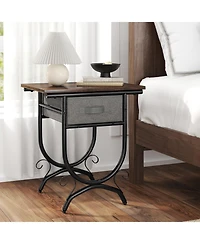 Sugift Side Table with Fabric Drawer and Carved Metal Frame for Living Room
