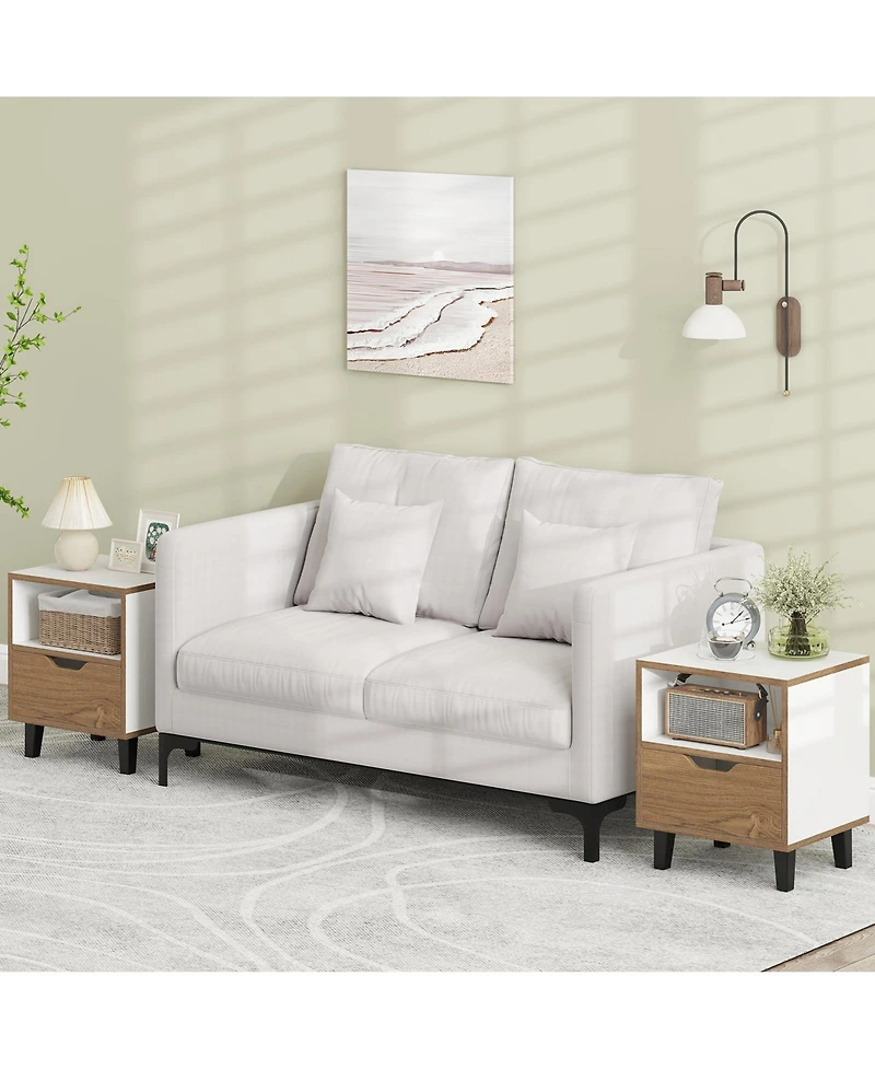 Sugift Nightstand Set of 2 with Drawer and Open Storage Shelf for Bedroom