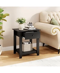 Sugift Nightstand with Drawer 3-Tier Modern Bedside Table with Open Shelf and Storage