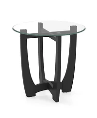 Sugift 23.5 Inch Round End Side Table with Tempered Glass Tabletop