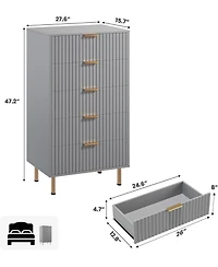 gaomon 48" Tall Fluted 5-Drawer Dresser, Modern Chest with Deep Drawers & Wide Top