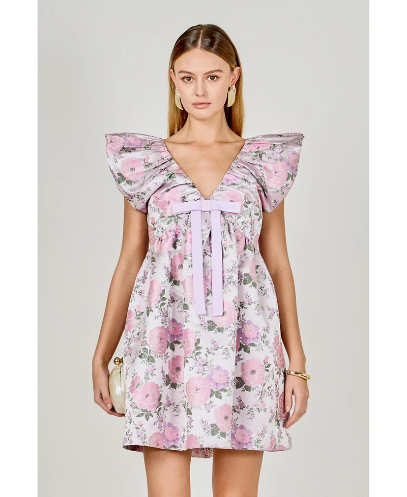 endless rose Women's Jacquard with bow Mini Dress