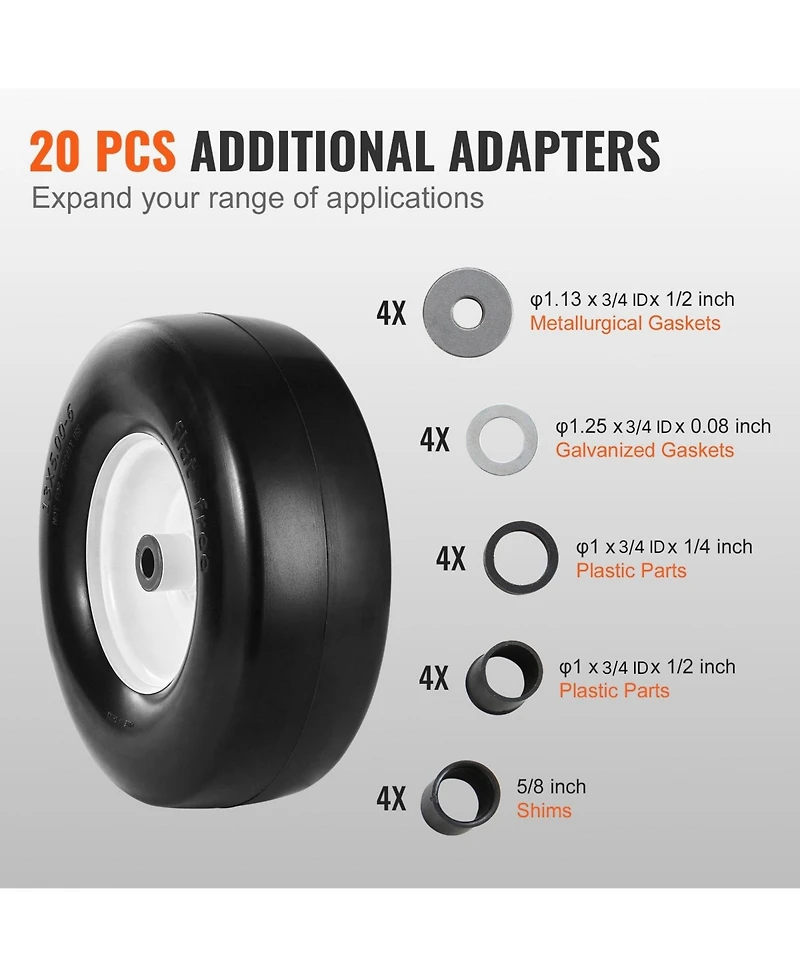 Sugift Lawn Mower Tires with Rim, 13x5-6", Tubeless, 2-Pack, Flat-Free Pu Tires