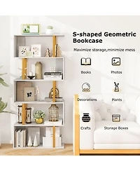 Gouun 5-Tier Geometric Bookcase with Gold Metal Frame and Anti-Tipping Kits