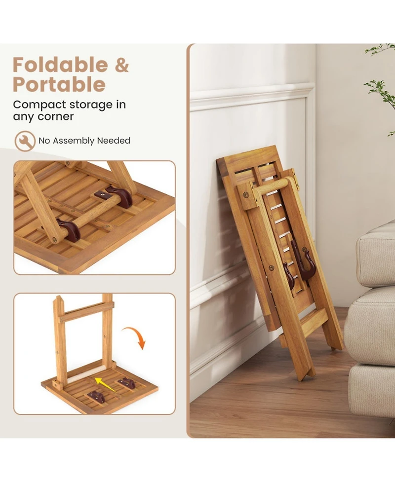 Gouun Portable Folding Acacia Wood Patio Side Table Set of 2