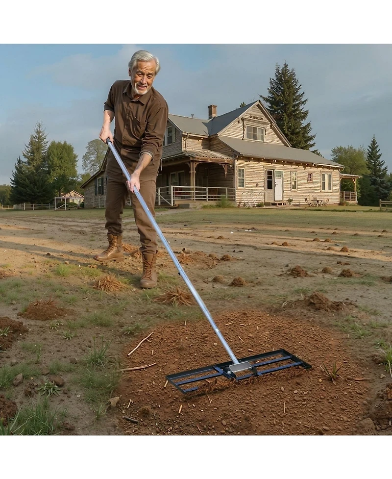 Sugift Lawn Leveling Rake, 30x10 in, Carbon Steel, Adjustable Height for Yard Use