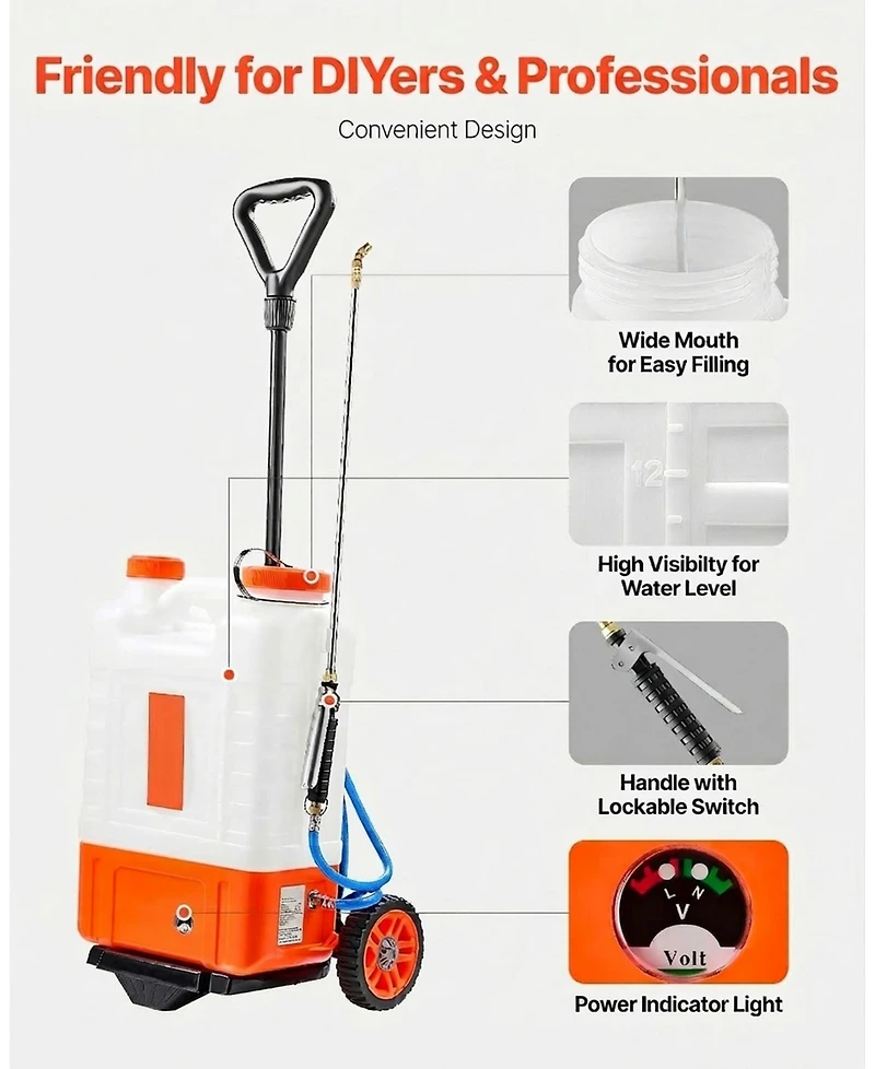 Sugift Battery Powered Backpack Sprayer, 4 Gallon Tank, 8 Nozzles, Adjustable Pressure