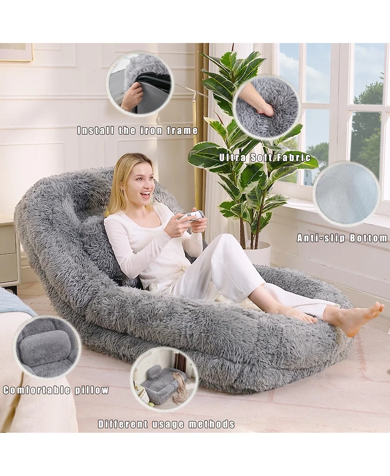 Rainsken Plush Fabric Human Dog Bed, 5-Position Foldable Lounger, Lazy Sofa Bed with Comfy Pillow, Floor Chair for Living Room, Bedroom