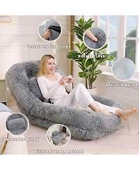 Rainsken Plush Fabric Human Dog Bed, 5-Position Foldable Lounger, Lazy Sofa Bed with Comfy Pillow, Floor Chair for Living Room, Bedroom