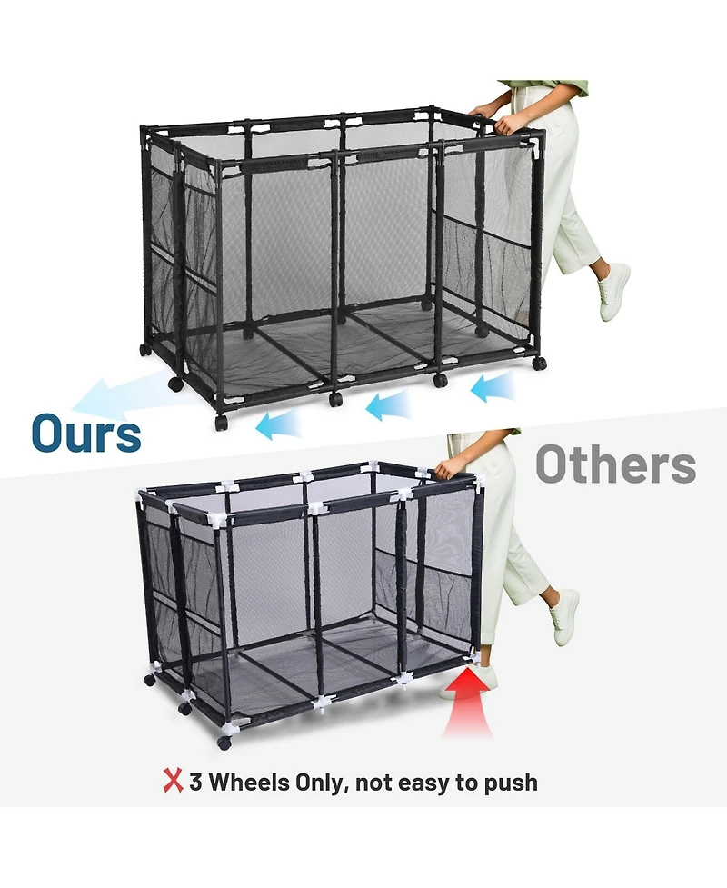 Yescom Extra Large 12 Wheels Rolling Mesh Pool Storage Bin Metal Frame with Cover Replacement Net