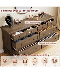 gaomon Bedroom 59" 8-Drawer Dresser Tv Stand, Wood Storage Chest with Carved Handles and Tapered Legs.