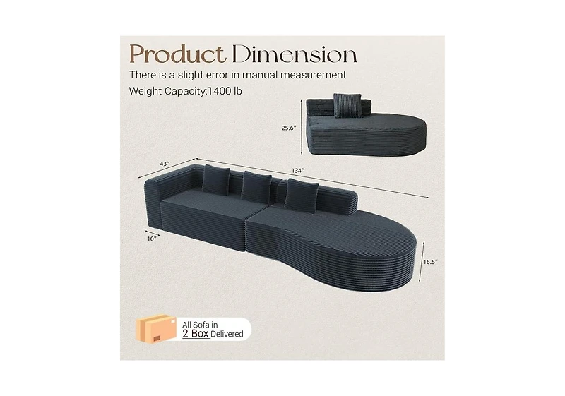 Aecojoy 134'' Modern Sectional Couches 1400LBS Oversized L-Shaped Curved Sofa