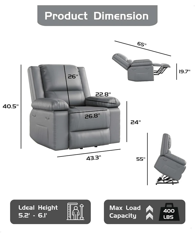 gaomon Oversized Wide Power Lift Recliner Chair