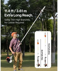 Sugift Gas Pole Saw, 43CC, 10" Cutting Bar, Extendable for Tree Trimming, Pruning