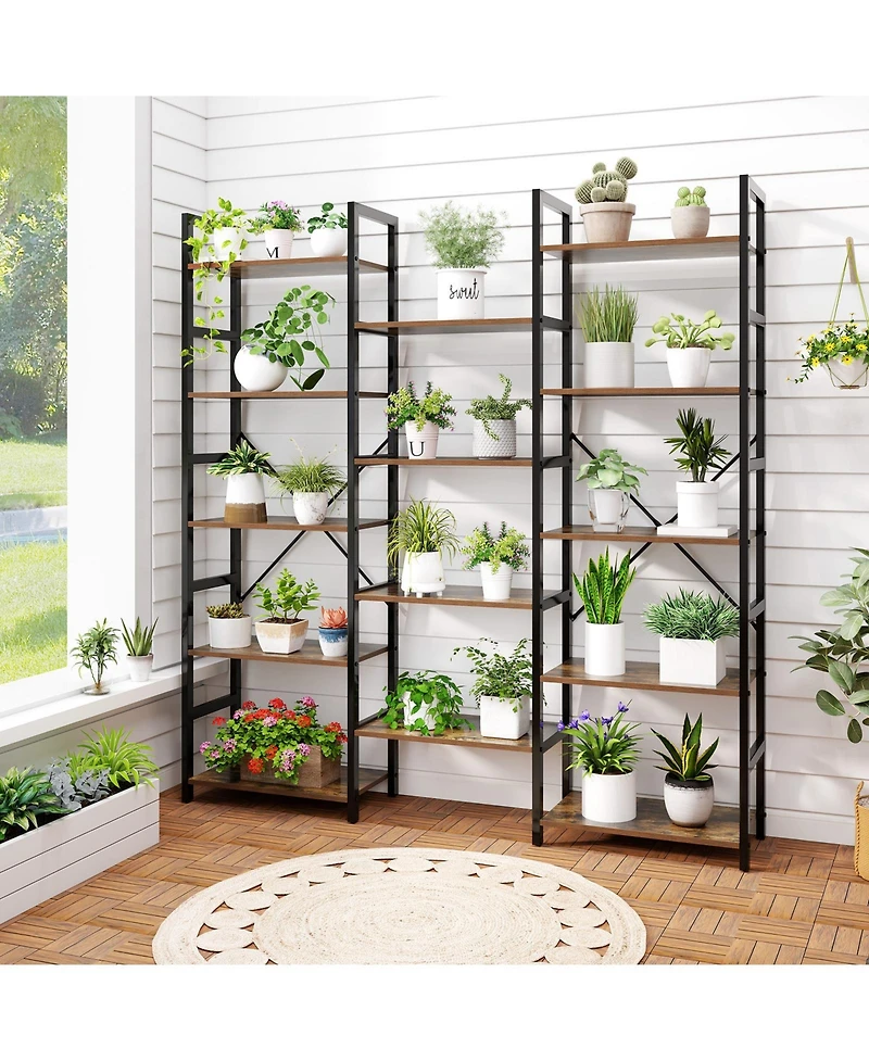 Gouun 5-Tier Triple Wide Industrial Bookshelf with Heavy-Duty Metal Frame, 68 x 12 x 63