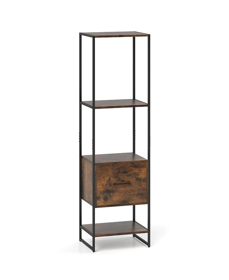 Gouun 5-Tier Narrow Bookcase with Open Shelves and Storage Drawer, 18 x 14 x 62.5