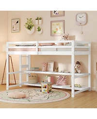 Gouun Kids Loft Bed with Storage Shelves and Safety Guardrails