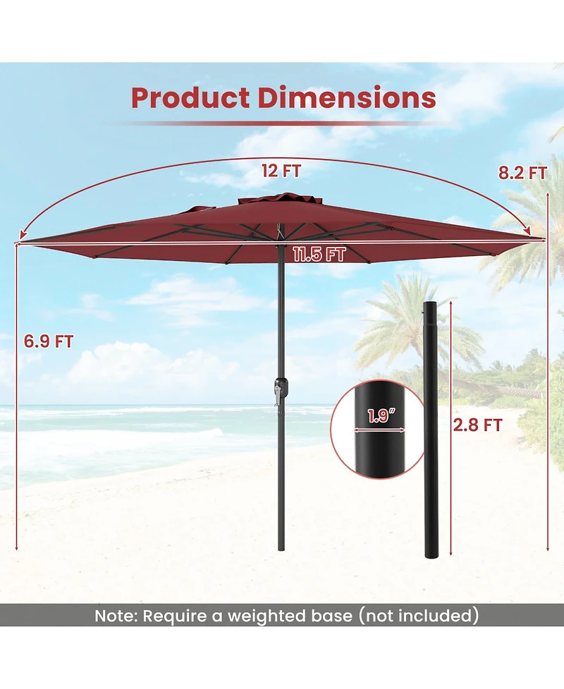 Sugift 12 ft Patio Umbrella with Crank Handle and Sturdy Ribs