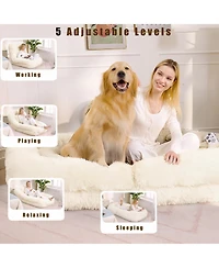 Rainsken Plush Human Dog Bed with 5-Position Adjustable Backrest, Foldable Lazy Sofa Floor Chair with Pillow for Living Room and Bedroom