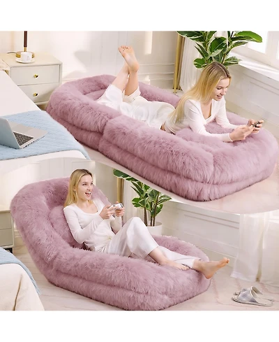 Rainsken Soft Plush Fabric Human Dog Bed, 5-Gear Adjustable Foldable Lounger, Comfy Floor Sofa Bed with Pillow for Home Use