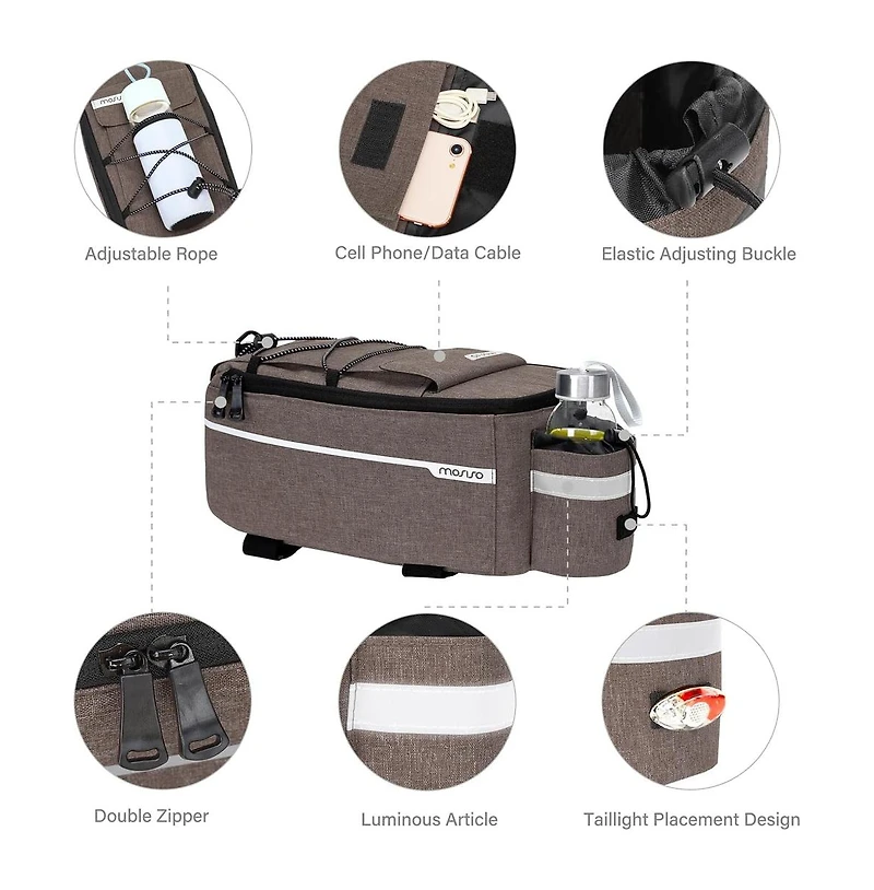 Aoligeijs Bike Rack Cooler Bag Insulated Waterproof Bicycle Trunk Bag Rear Seat Pannier with Bottle Holder for Food Delivery Picnic Commuting