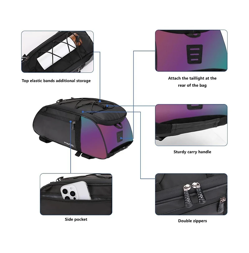 Aoligeijs Waterproof Bike Rack Bag with Reflective Tail, Bicycle Rear Seat Trunk Storage with Shoulder Strap for Commuting Travel Cycling