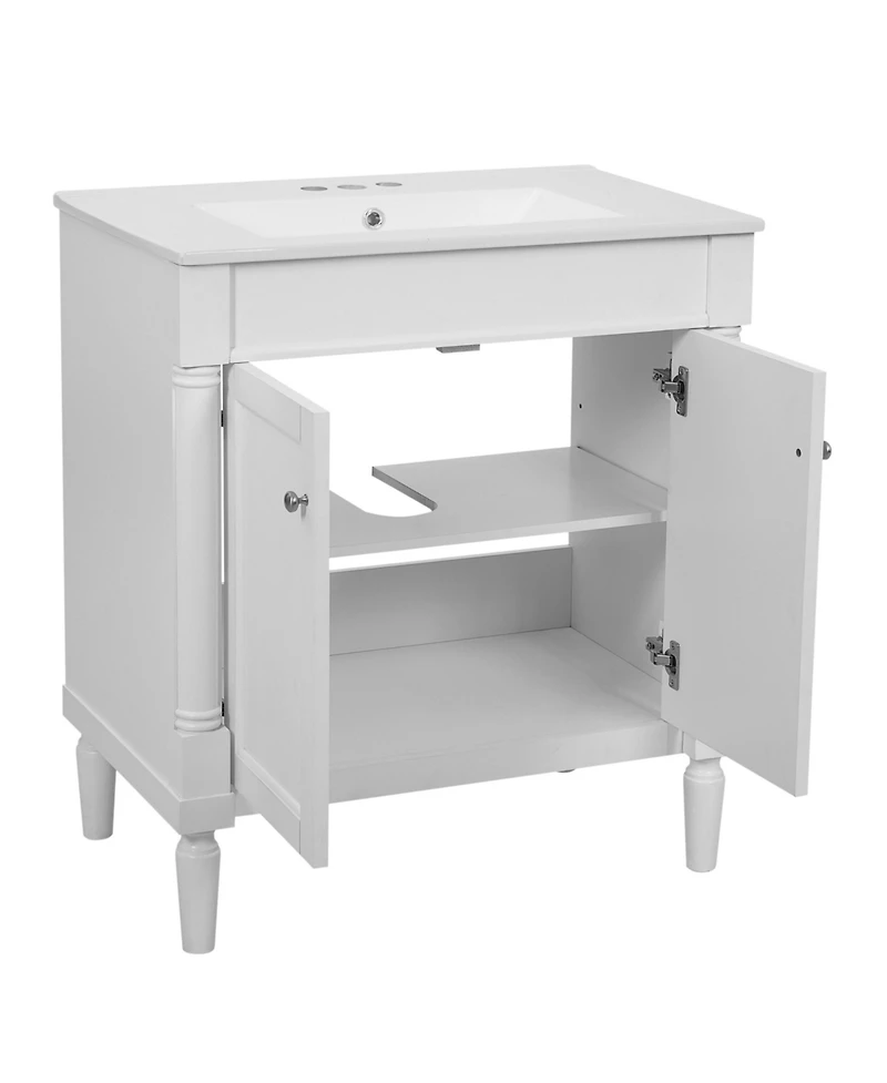 Busdays Bathroom Vanity Cabinet with Ceramic Sink Basin Soft Close Doors Storage Cabinet Modern Design for Bathroom Use