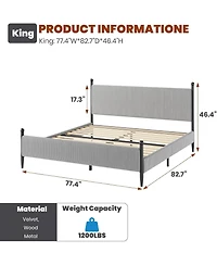 gaomon Bed Frame with Velvet Headboard, Upholstered Soft Corduroy Fabric Platform