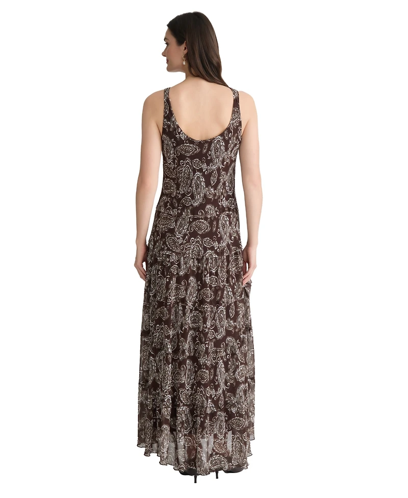 Jones New York Women's Scoop Neck Multi-Tier Maxi Dress