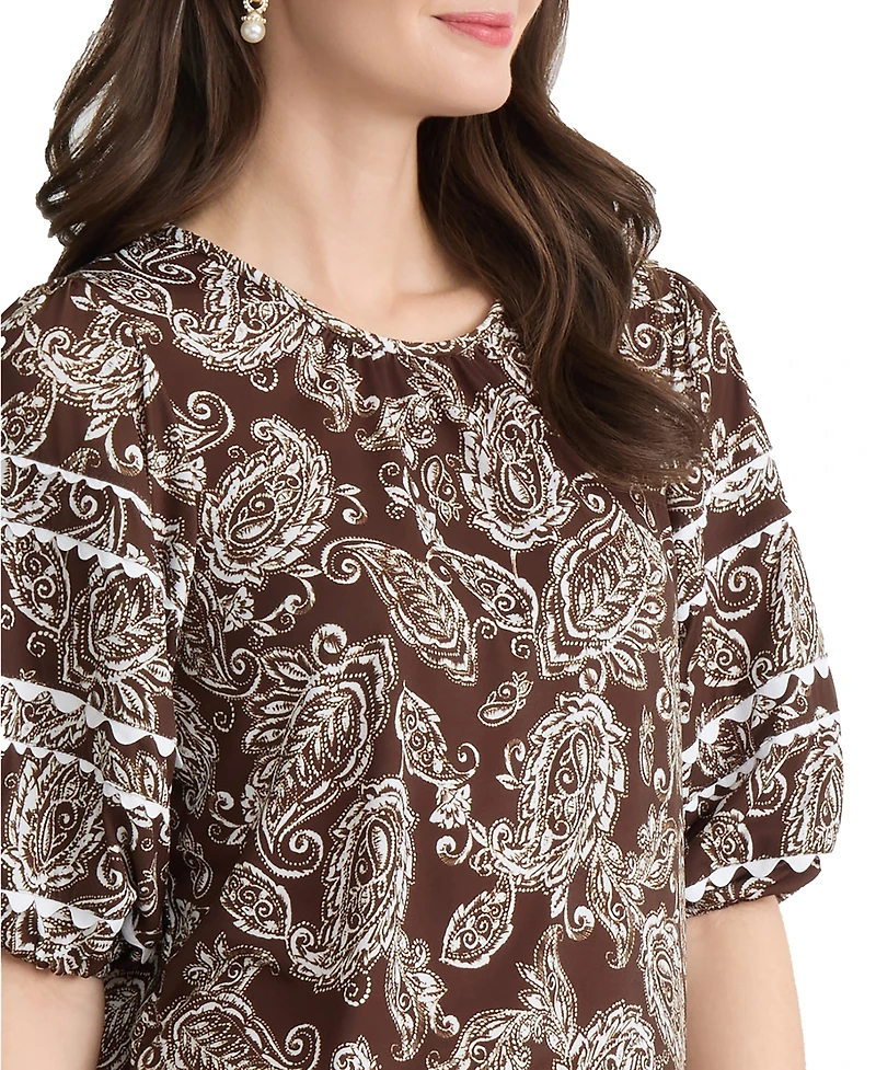 Jones New York Women's Printed Crewneck Top