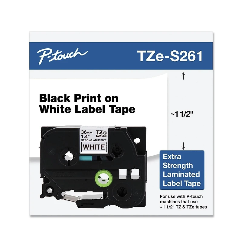 Brother P-Touch TzES261 1.4 in. x 26.2 ft. TZ Extra-Strength Adhesive Laminated Labeling Tape