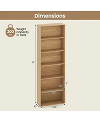 Gouun 6-Tier Bookcase with 6 Open Shelves and Anti-Toppling Kits, 23.5 x 9.5 x 70 in