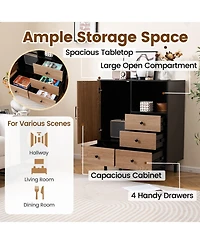 Gouun Mid Century Buffet Sideboard with 4 Drawers and Open Compartment