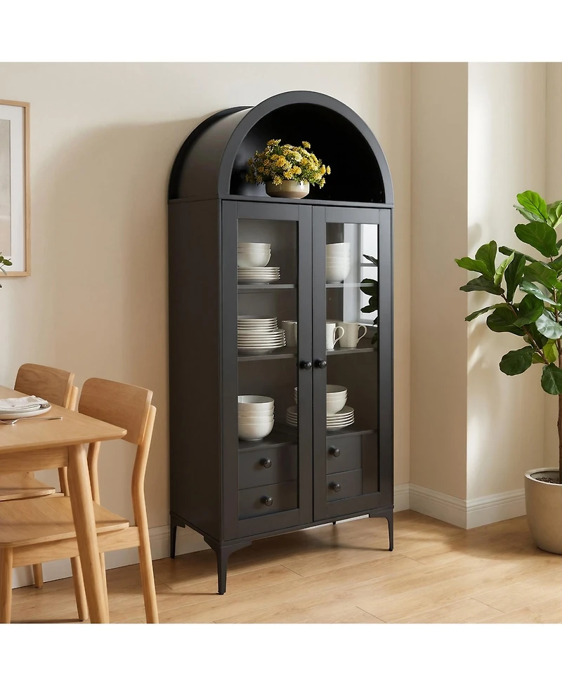 Gouun Arched Display Cabinet with Glass Doors, Tall Curio Cabinet