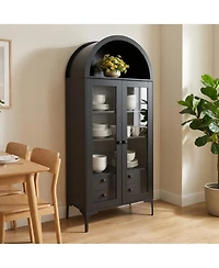 Gouun Arched Display Cabinet with Glass Doors, Tall Curio Cabinet