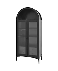 Gouun Arched Display Cabinet with Glass Doors, Tall Curio Cabinet