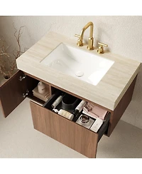 Sillysis Inch Floating Bathroom Vanity with Sintered Stone Top, 3-Hole Undermount Ceramic Sink, Soft Close Storage, Pre-Assembled