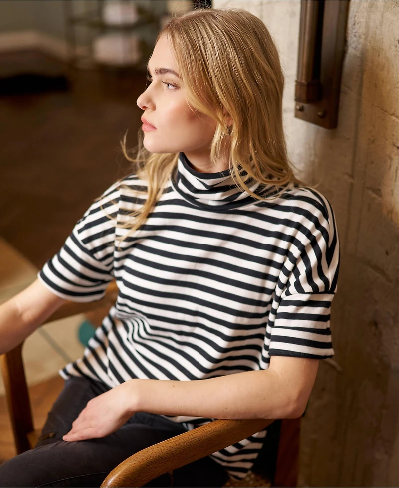 Lands' End Women's Elbow Sleeve Supima Cotton Relaxed Turtleneck