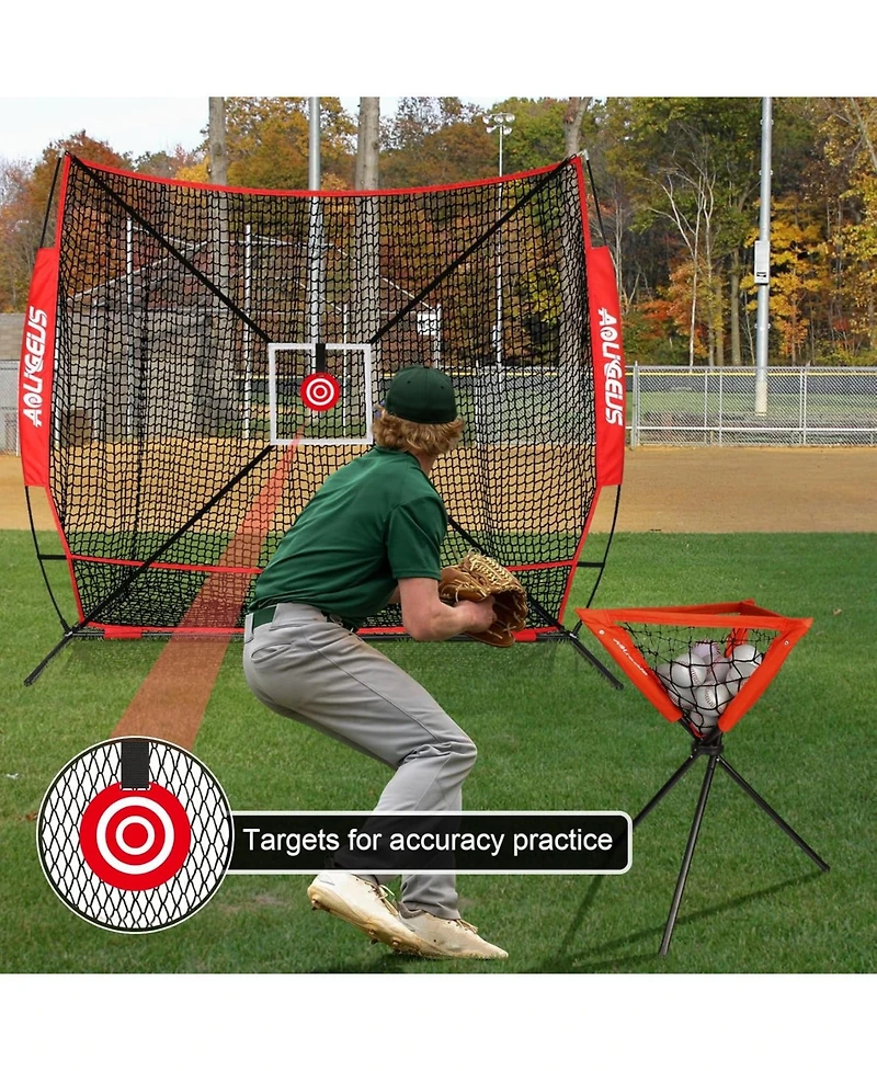 Aoligeijs Baseball Softball Practice Net,Pitching Net,Batting Net,with Baseball Tee,Bonus Strike Zone,Target and Bow Frame,for Hitting,Pitching