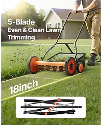Sugift Push Reel Lawn Mower, 18 inches, 5 Blades, Manual Lawn Edger with Grass Catcher