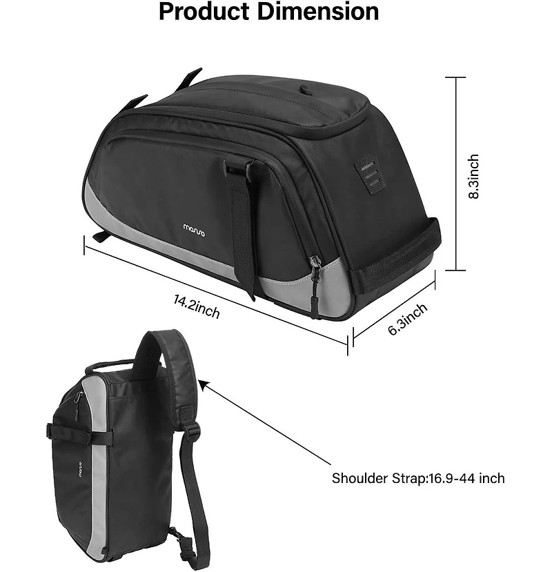 Aoligeijs Waterproof Bike Rack Bag with Rain Cover, Convertible Bicycle Trunk Storage with Shoulder Strap for Commuting Travel Cycling