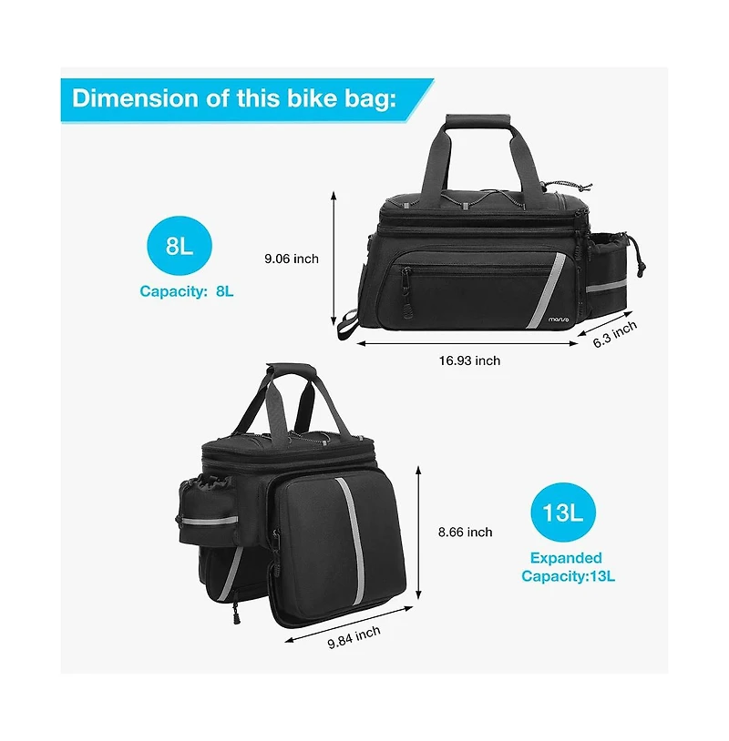 Aoligeijs Insulated Bike Rack Bag with Rain Cover, Bicycle Trunk Cooler Foldable Panniers for Commuting Travel Outdoor Cycling
