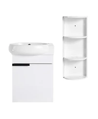 Sillysis 16.8 Inch Bathroom Vanity with 3-Tier Storage Rack and Ceramic Sink, Black Wall Mounted Modern Cabinet, Soft Close Door for Small Spaces