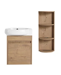 Sillysis 16.8 Inch Bathroom Vanity with 3-Tier Storage Rack and Ceramic Sink, Wall Mounted Modern Cabinet, Soft Close Door for Small Spaces